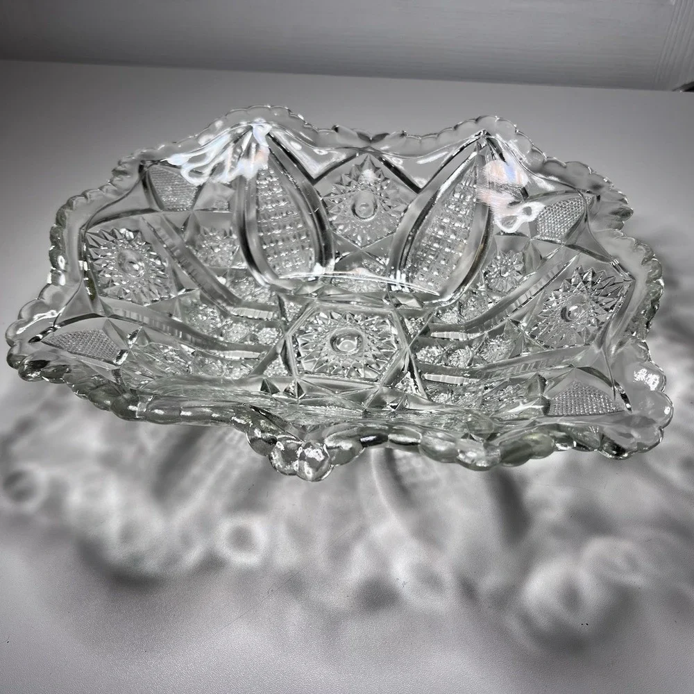 Indiana Glass Co Paneled Daisy & Finecut Clear Large Fruit Rectangular Dish Bowl